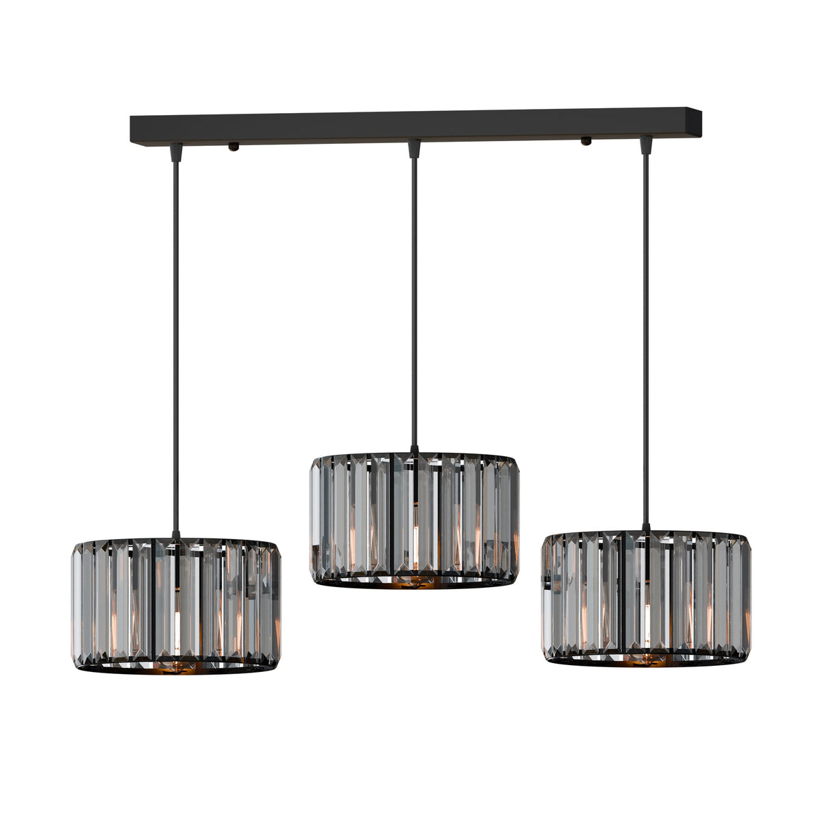 3-Light Cage Pendant – Bird, Triangle, Balloon, Woven or Crystal - Black, Crystal Drum 20 cm, Without Bulb