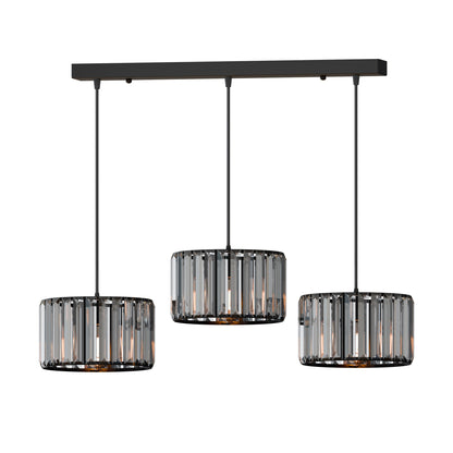 3-Light Cage Pendant – Bird, Triangle, Balloon, Woven or Crystal - Black, Crystal Drum 20 cm, Without Bulb
