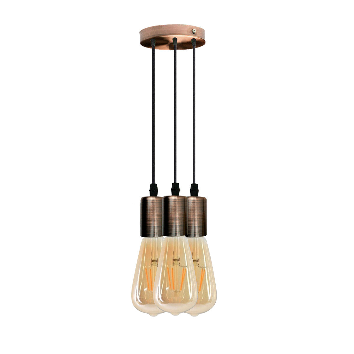3-Light Cage Pendant – Bird, Triangle, Balloon, Woven or Crystal - Copper, No Shade, Without Bulb
