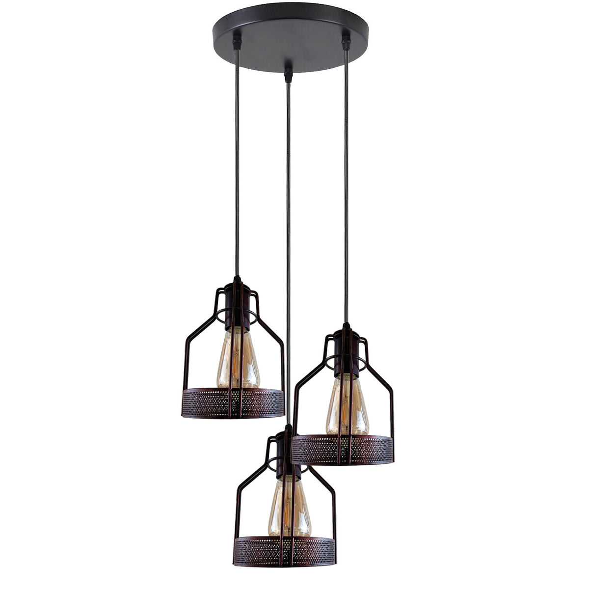 3-Light Cage Pendant – Bird, Triangle, Balloon, Woven or Crystal - Rustic Red, Bird Cage Rustic Red 200 mm Rose, Without Bulb