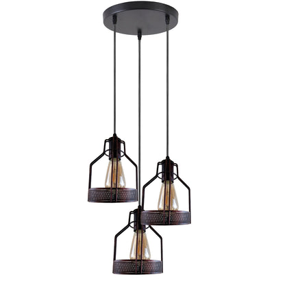 3-Light Cage Pendant – Bird, Triangle, Balloon, Woven or Crystal - Rustic Red, Bird Cage Rustic Red 200 mm Rose, Without Bulb