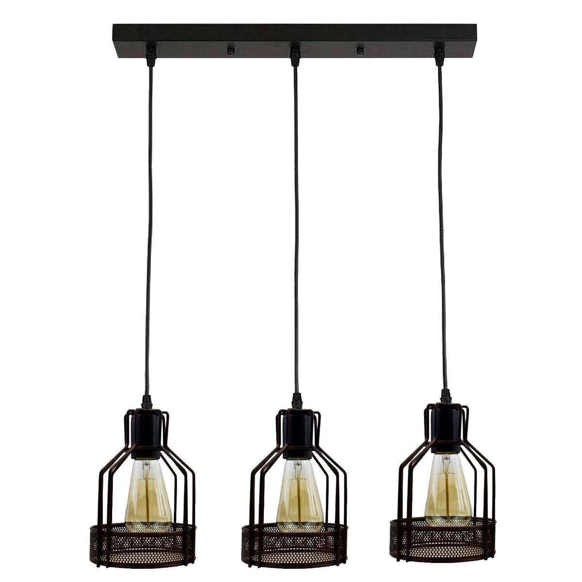 3-Light Cage Pendant – Bird, Triangle, Balloon, Woven or Crystal - Rustic Red, Bird Cage Rustic Red 500 mm Rose, Without Bulb