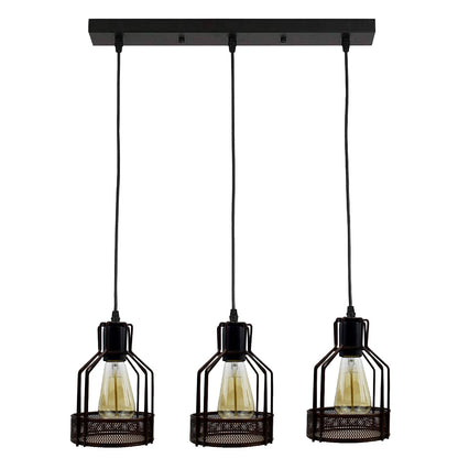 3-Light Cage Pendant – Bird, Triangle, Balloon, Woven or Crystal - Rustic Red, Bird Cage Rustic Red 500 mm Rose, Without Bulb