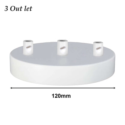 Side Fit Ceiling Roses – 100, 108 & 120 mm, 1 to 7 Outlets, 9 Colours - White, 120 mm 3 Outlet, Single
