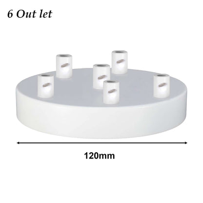Side Fit Ceiling Roses – 100, 108 & 120 mm, 1 to 7 Outlets, 9 Colours - White, 120 mm 6 Outlet, Single