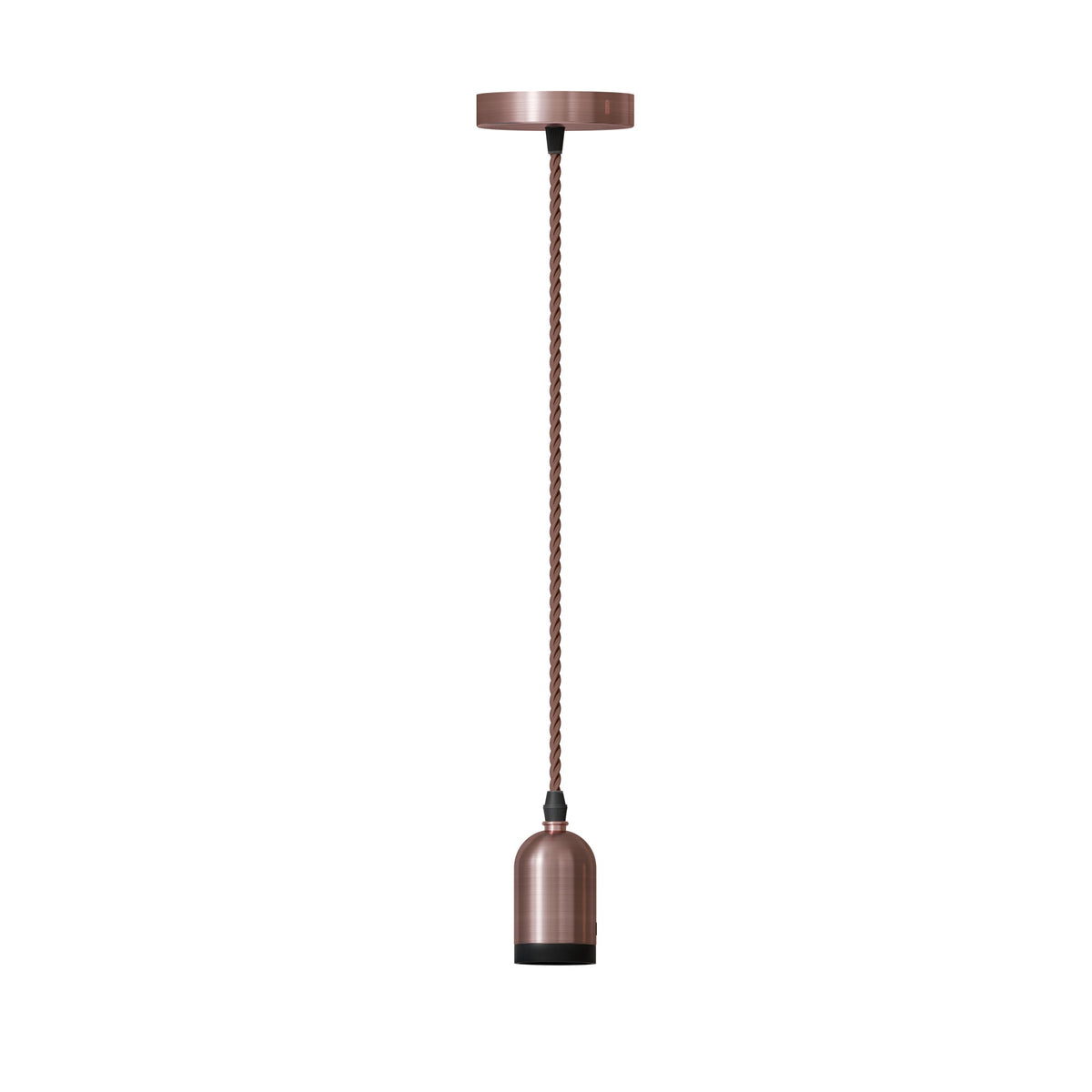 Pendant Light Fitting – Copper E27 Holder, Brown Twisted Cable