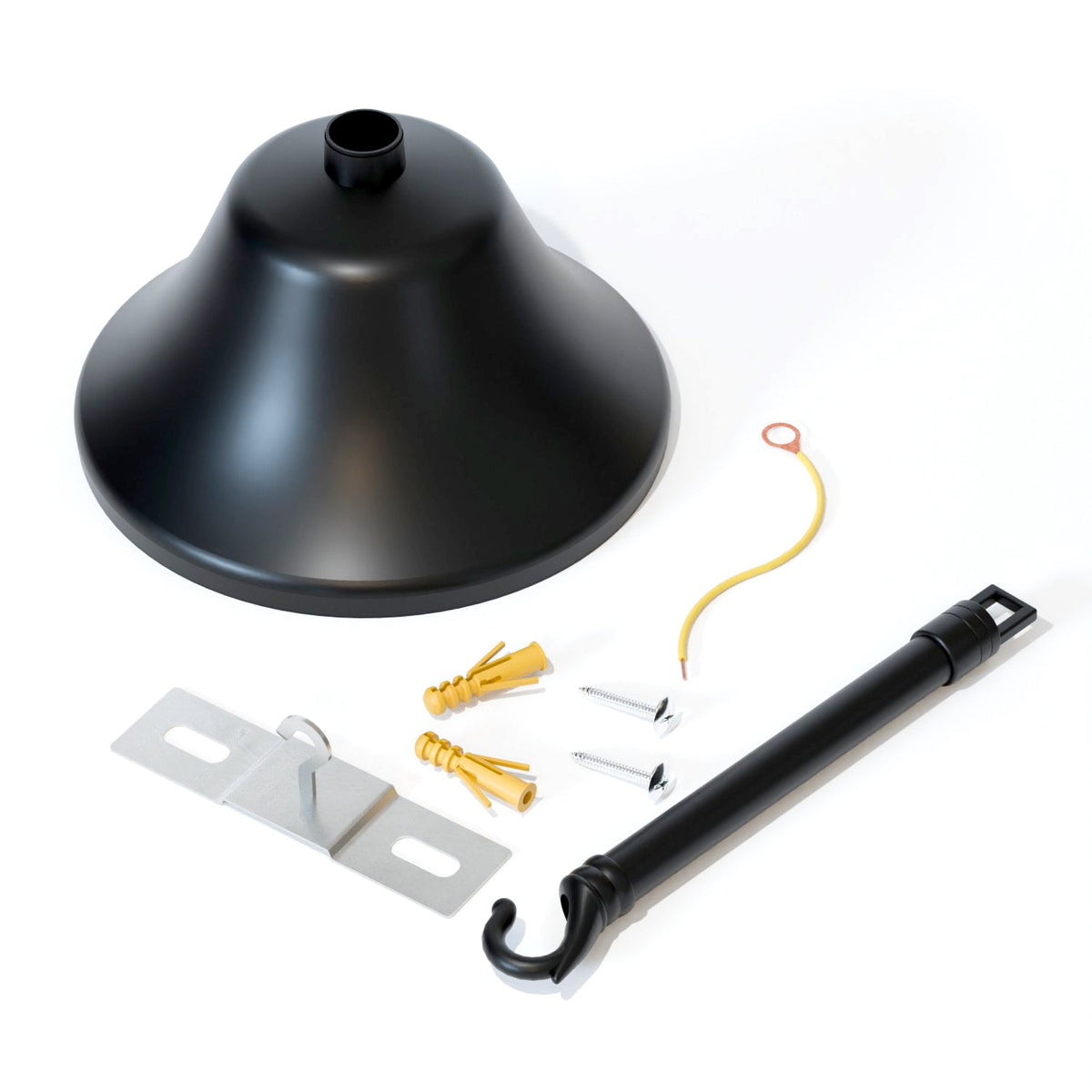 Flat Fit Ceiling Rose 100-200 mm – Hook, Bell & Square Styles - Black, 110 mm Bell, Single