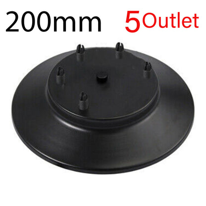 Flat Fit Ceiling Rose 100-200 mm – Hook, Bell & Square Styles - Black, 200 mm 5 Outlet, Single