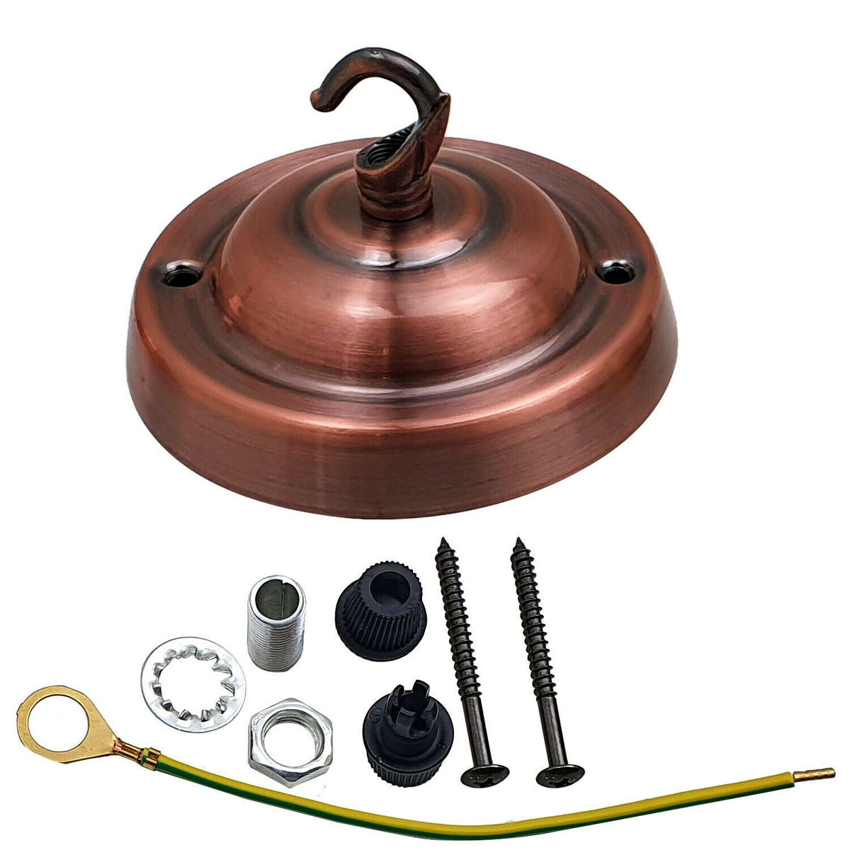 Flat Fit Ceiling Rose 100-200 mm – Hook, Bell & Square Styles - Copper, 105 mm with Hook, Single