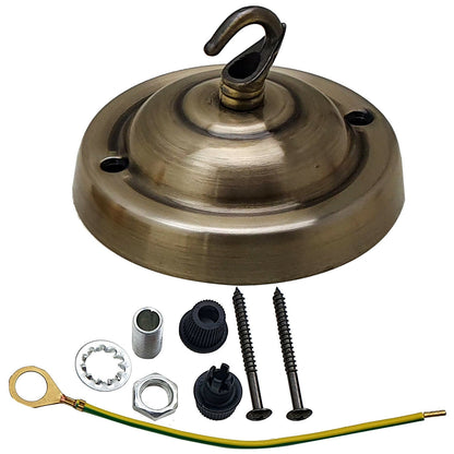 Flat Fit Ceiling Rose 100-200 mm – Hook, Bell & Square Styles - Green Brass, 105 mm with Hook, Single