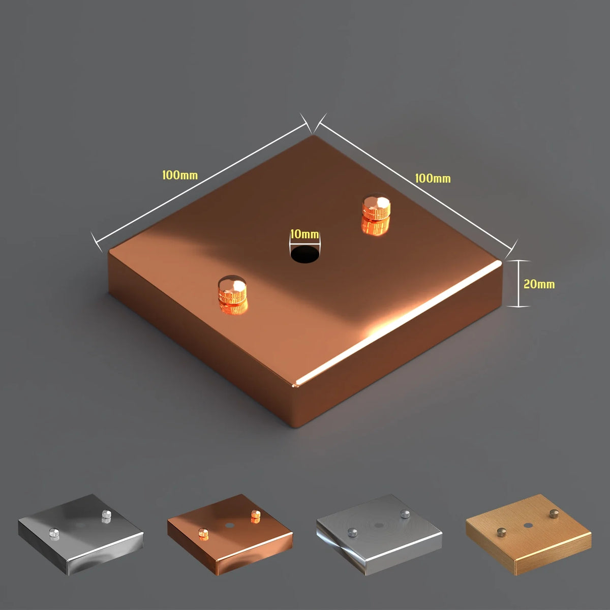 Flat Fit Ceiling Rose 100-200 mm – Hook, Bell & Square Styles - Rose Gold, 100 mm Square, Single