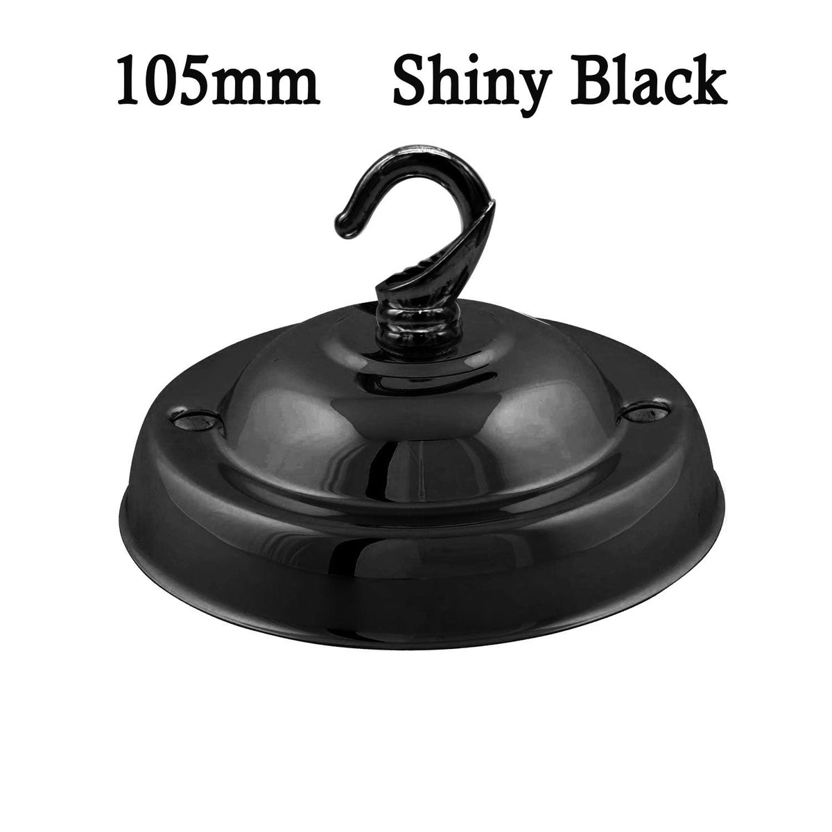 Flat Fit Ceiling Rose 100-200 mm – Hook, Bell & Square Styles - Shiny Black, 105 mm with Hook, Single