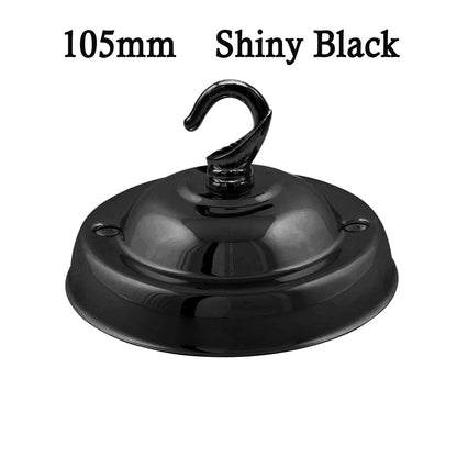 Flat Fit Ceiling Rose 100-200 mm – Hook, Bell & Square Styles - Shiny Black, 105 mm with Hook, Single