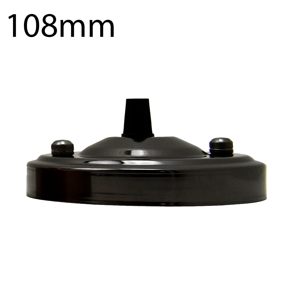 Flat Fit Ceiling Rose 100-200 mm – Hook, Bell & Square Styles - Shiny Black, 108 mm, Single