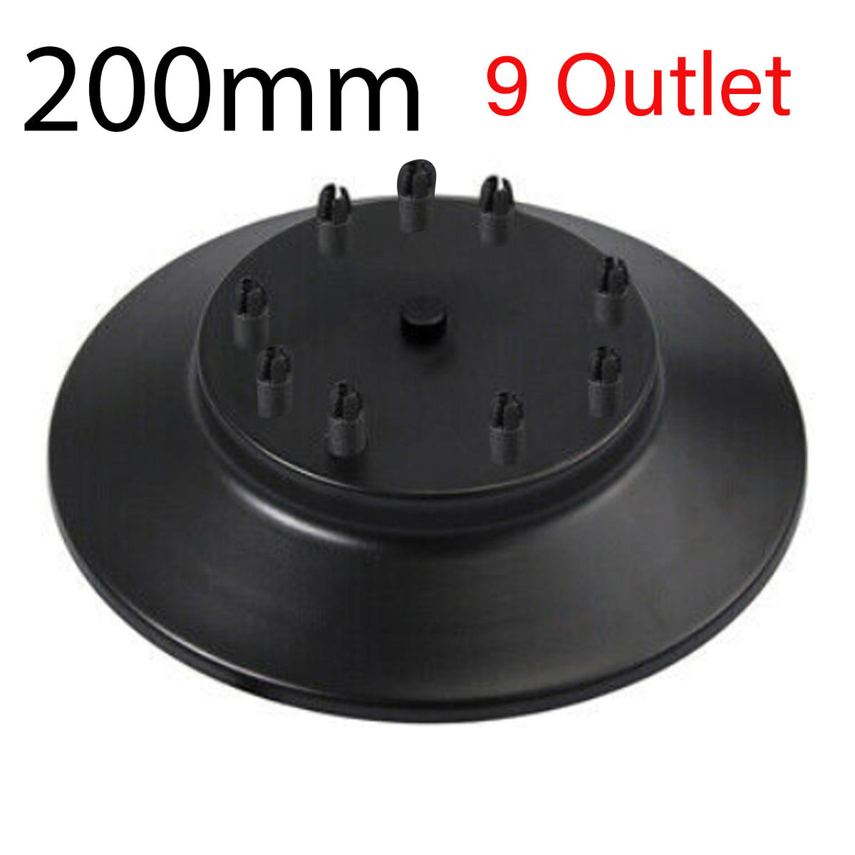 Flat Fit Ceiling Roses & Bars – 65 mm to 500 mm, Up to 9 Outlets - Black, 200 mm 9 Outlet, Single