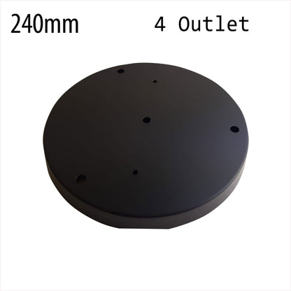 Flat Fit Ceiling Roses & Bars – 65 mm to 500 mm, Up to 9 Outlets - Black, 240 mm 4 Outlet, Single