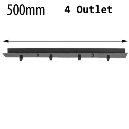 Flat Fit Ceiling Roses & Bars – 65 mm to 500 mm, Up to 9 Outlets - Black, 500 mm 4 Outlet Bar, Single