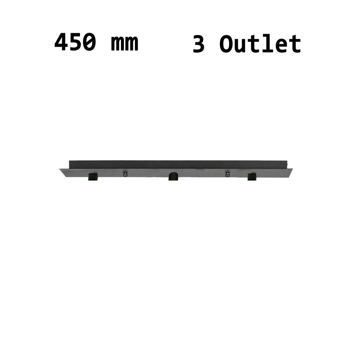 Flat Fit Ceiling Roses & Bars – 65 mm to 500 mm, Up to 9 Outlets - Black, 500 mm 3 Outlet Bar, Single