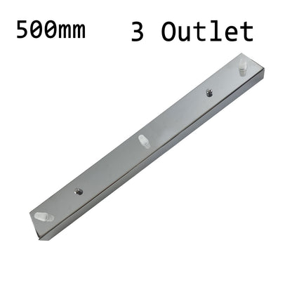 Flat Fit Ceiling Roses & Bars – 65 mm to 500 mm, Up to 9 Outlets - Chrome, 500 mm 3 Outlet Bar, Single