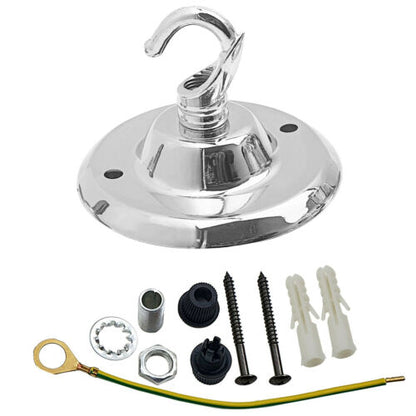 Flat Fit Ceiling Roses & Bars – 65 mm to 500 mm, Up to 9 Outlets - Chrome, 75 mm with Hook, Single