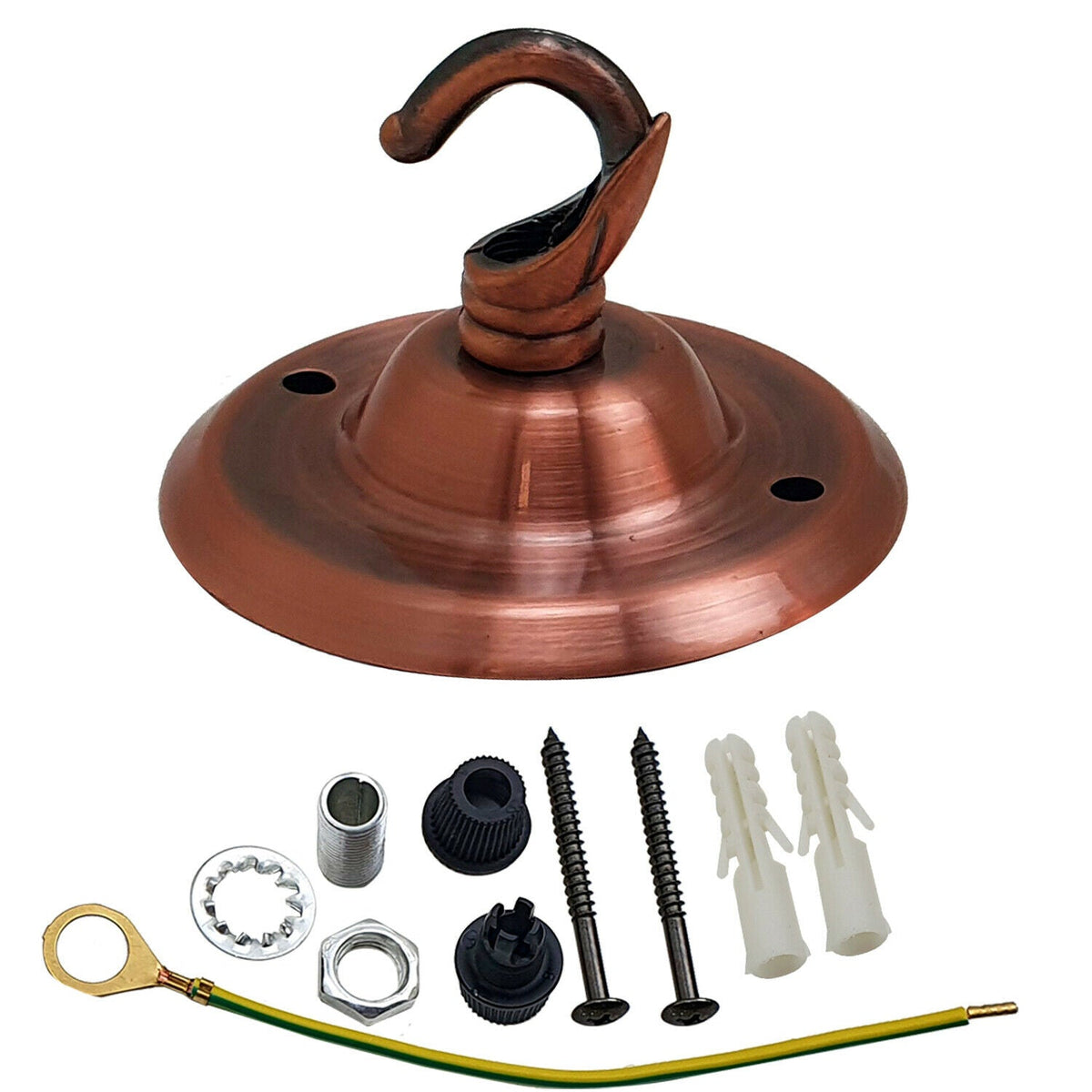 Flat Fit Ceiling Roses & Bars – 65 mm to 500 mm, Up to 9 Outlets - Copper, 75 mm with Hook, Single