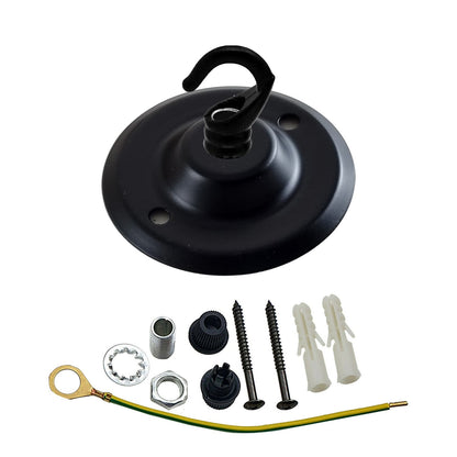 Flat Fit Ceiling Roses & Bars – 65 mm to 500 mm, Up to 9 Outlets - Matt Black, 75 mm with Hook, Single