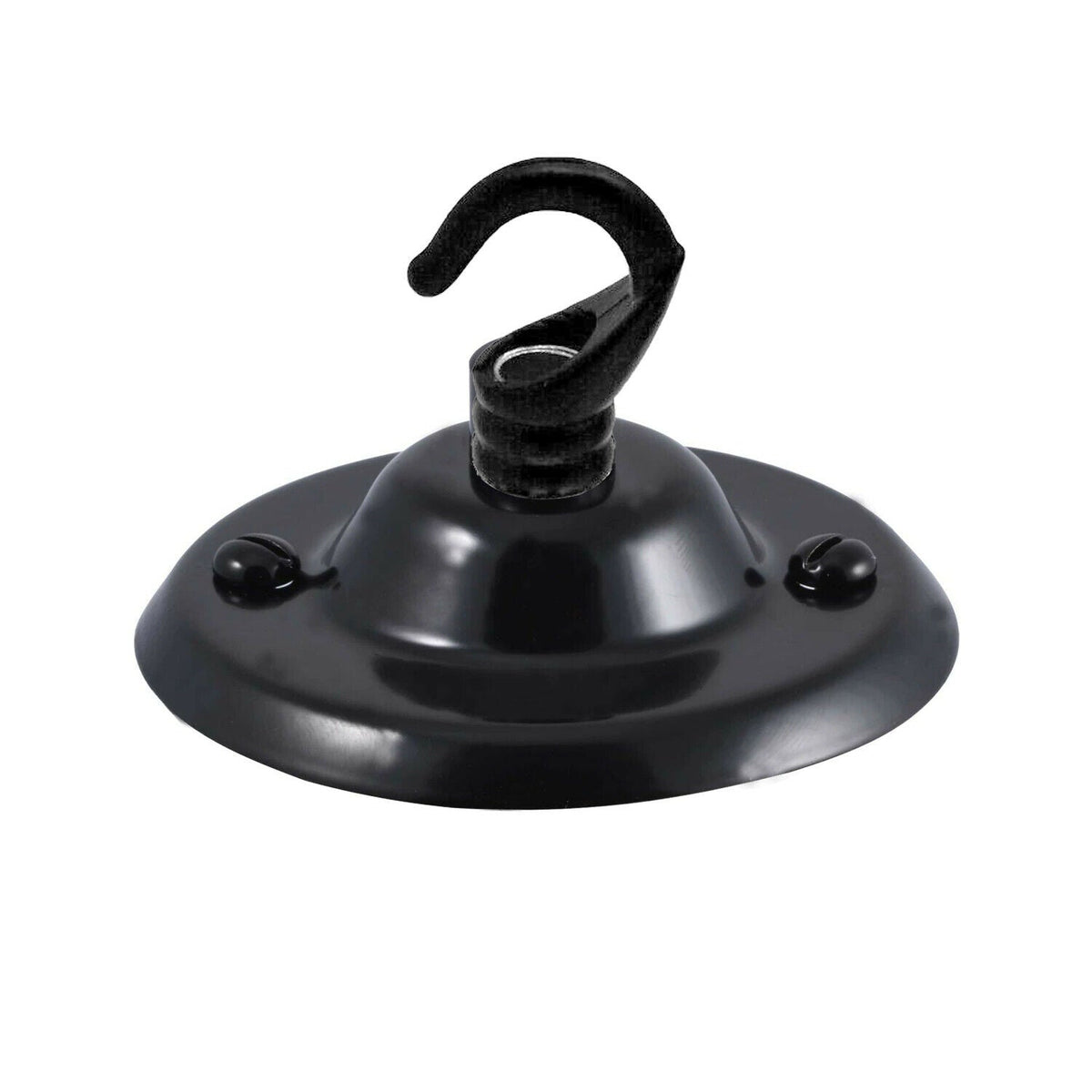 Flat Fit Ceiling Roses & Bars – 65 mm to 500 mm, Up to 9 Outlets - Shiny Black, 75 mm with Hook, Single