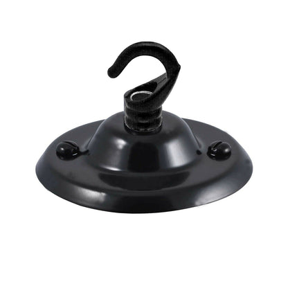 Flat Fit Ceiling Roses & Bars – 65 mm to 500 mm, Up to 9 Outlets - Shiny Black, 75 mm with Hook, Single