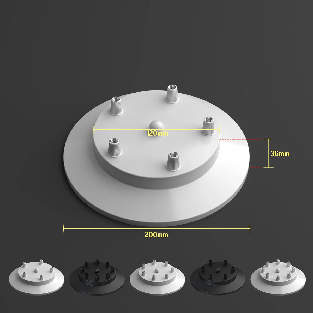 Flat Fit Ceiling Roses & Bars – 65 mm to 500 mm, Up to 9 Outlets - White, 200 mm 5 Outlet, Single
