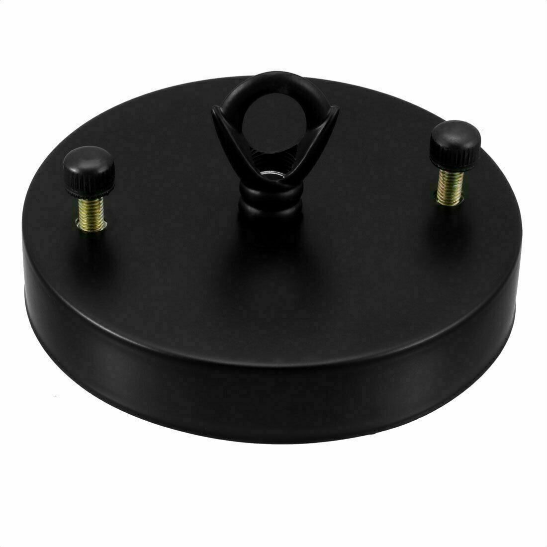 Flat-Fit Ceiling Rose with Hook – 5 Plate Styles, 8 Finishes - Black, 100 mm Flat Plate, Hook Ring, Single