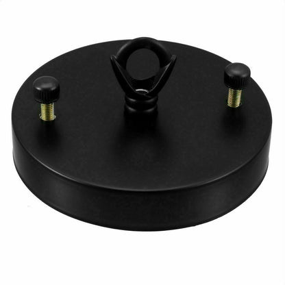 Flat-Fit Ceiling Rose with Hook – 5 Plate Styles, 8 Finishes - Black, 100 mm Flat Plate, Hook Ring, Single