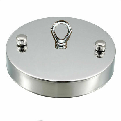 Flat-Fit Ceiling Rose with Hook – 5 Plate Styles, 8 Finishes - Chrome, 100 mm Flat Plate, Hook Ring, Single