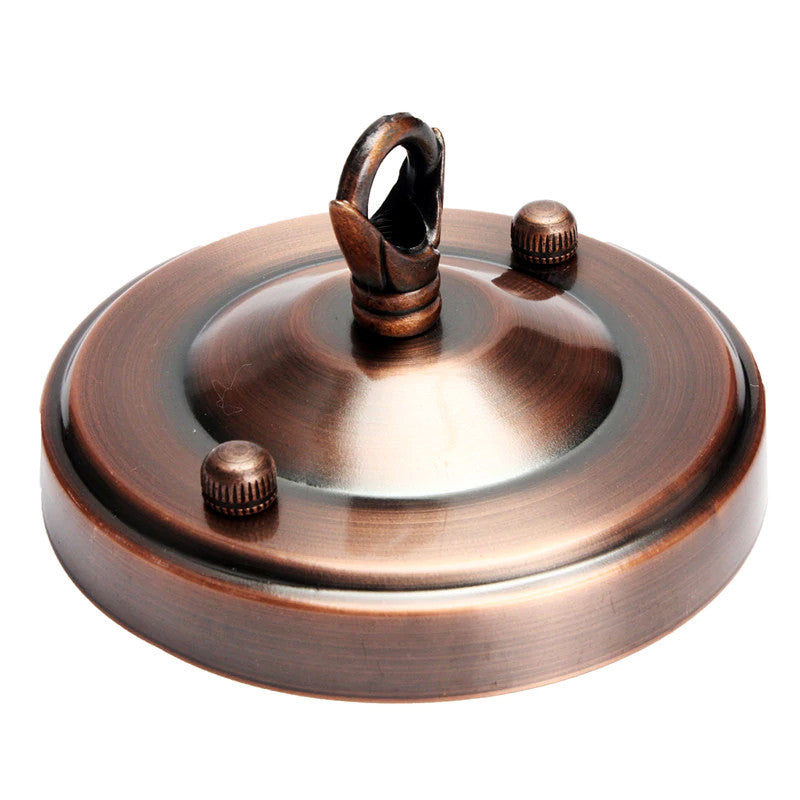 Flat-Fit Ceiling Rose with Hook – 5 Plate Styles, 8 Finishes - Copper, Domed Plate, Hook Ring, Single