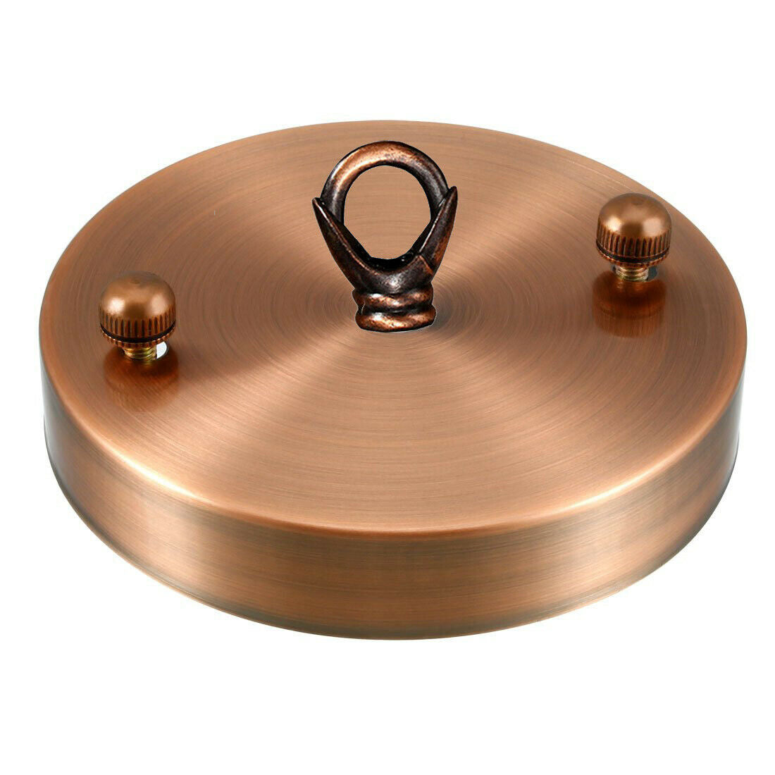 Flat-Fit Ceiling Rose with Hook – 5 Plate Styles, 8 Finishes - Copper, 100 mm Flat Plate, Hook Ring, Single