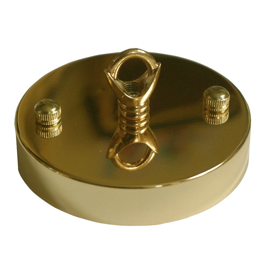 Flat-Fit Ceiling Rose with Hook – 5 Plate Styles, 8 Finishes - French Gold, 100 mm Flat Plate, Hook Ring, Single