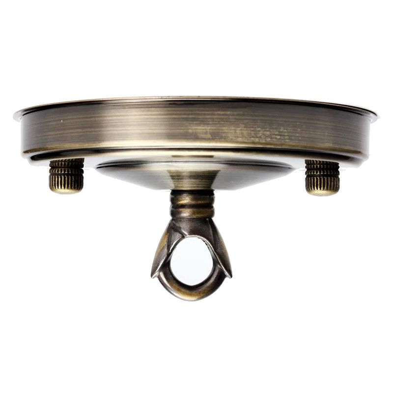 Flat-Fit Ceiling Rose with Hook – 5 Plate Styles, 8 Finishes - Green Brass, Domed Plate, Hook Ring, Single