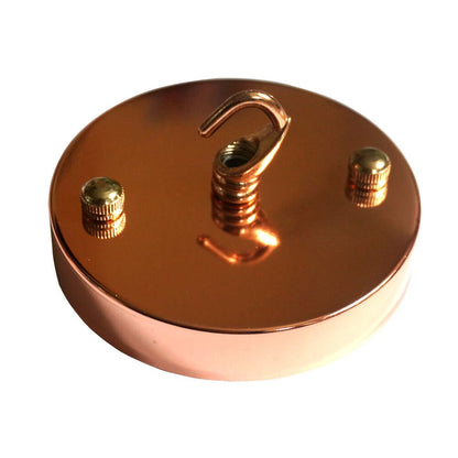 Flat-Fit Ceiling Rose with Hook – 5 Plate Styles, 8 Finishes - Rose Gold, 100 mm Flat Plate, Hook, Single