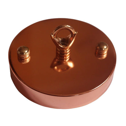 Flat-Fit Ceiling Rose with Hook – 5 Plate Styles, 8 Finishes - Rose Gold, 100 mm Flat Plate, Hook Ring, Single