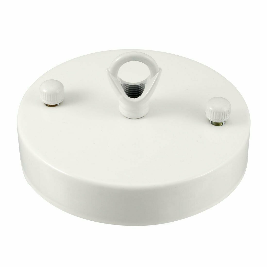Flat-Fit Ceiling Rose with Hook – 5 Plate Styles, 8 Finishes - White, 100 mm Flat Plate, Hook Ring, Single