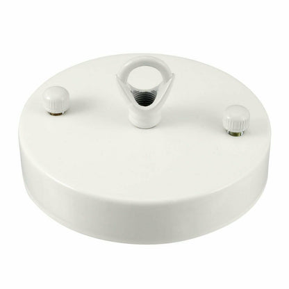 Flat-Fit Ceiling Rose with Hook – 5 Plate Styles, 8 Finishes - White, 100 mm Flat Plate, Hook Ring, Single