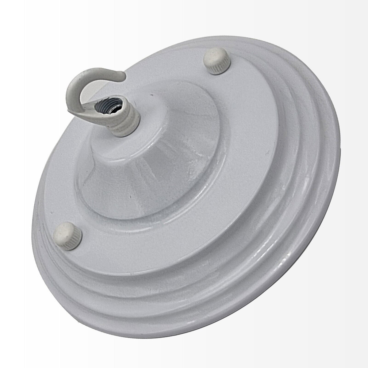 Flat-Fit Ceiling Rose with Hook – 5 Plate Styles, 8 Finishes - White, 140 mm Tiered Plate, Hook, Single