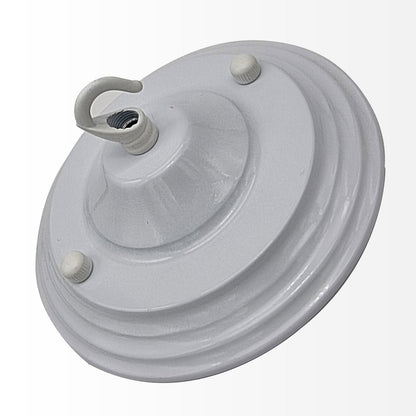 Flat-Fit Ceiling Rose with Hook – 5 Plate Styles, 8 Finishes - White, 140 mm Tiered Plate, Hook, Single