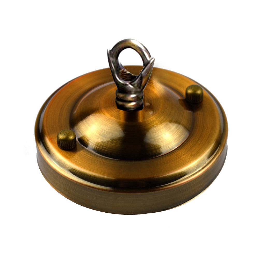 Flat-Fit Ceiling Rose with Hook – 5 Plate Styles, 8 Finishes - Yellow Brass, Domed Plate, Hook Ring, Single