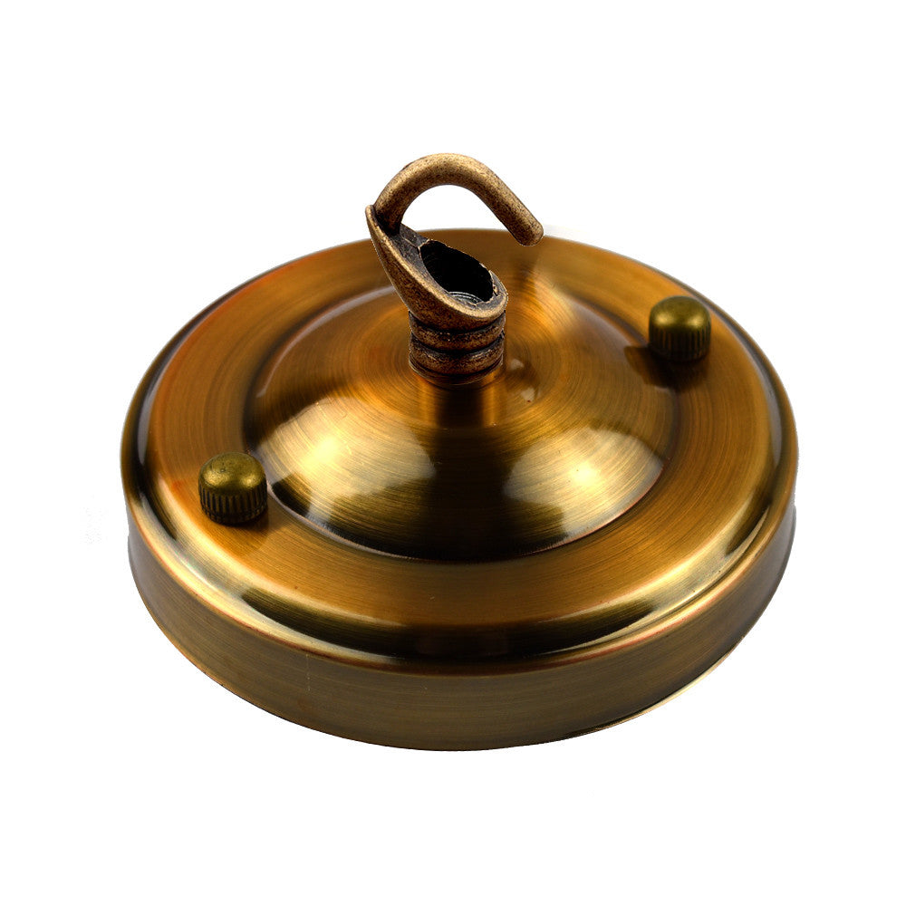 Flat-Fit Ceiling Rose with Hook – 5 Plate Styles, 8 Finishes - Yellow Brass, Domed Plate, Hook, Single