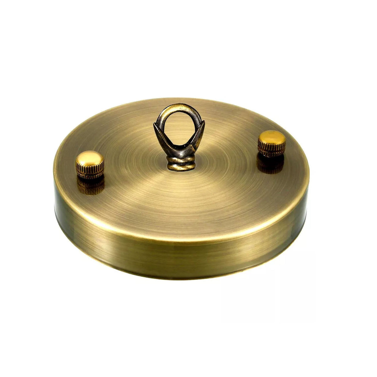 Flat-Fit Ceiling Rose with Hook – 5 Plate Styles, 8 Finishes - Yellow Brass, 100 mm Flat Plate, Hook Ring, Single