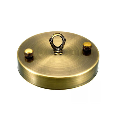 Flat-Fit Ceiling Rose with Hook – 5 Plate Styles, 8 Finishes - Yellow Brass, 100 mm Flat Plate, Hook Ring, Single