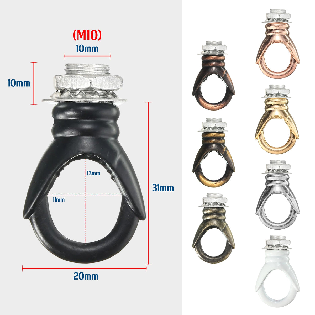 Ceiling Rose Loop Hook – M10 Thread, 8 Finishes - Black, Standard, Single