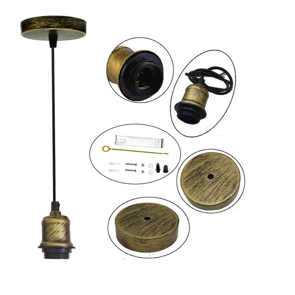 Retro Pendant Light Fitting – Brushed Brass or Copper, Many Shades - photo 3