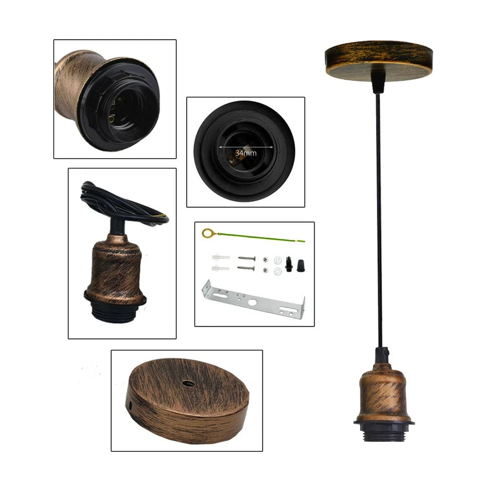Retro Pendant Light Fitting – Brushed Brass or Copper, Many Shades - photo 5