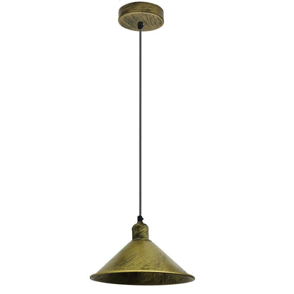 Retro Pendant Light Fitting – Brushed Brass or Copper, Many Shades - Brushed Brass, Flat Cone 22 cm Brushed Brass, Without Bulb
